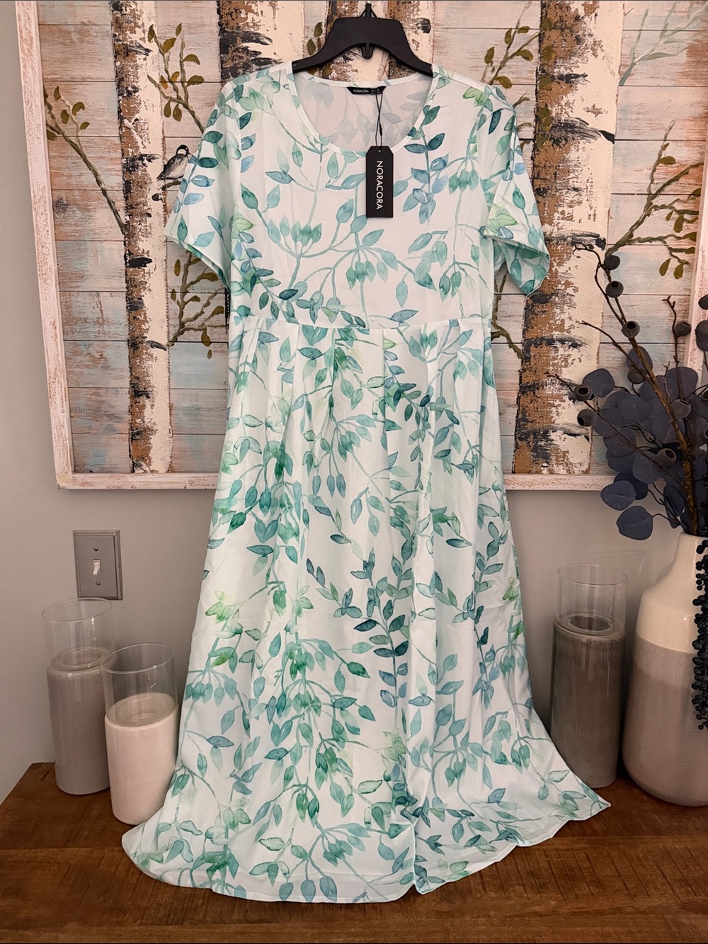 NoraCora Maxi Dress with Green Leaf Print - Elegant Women’s Summer Dress